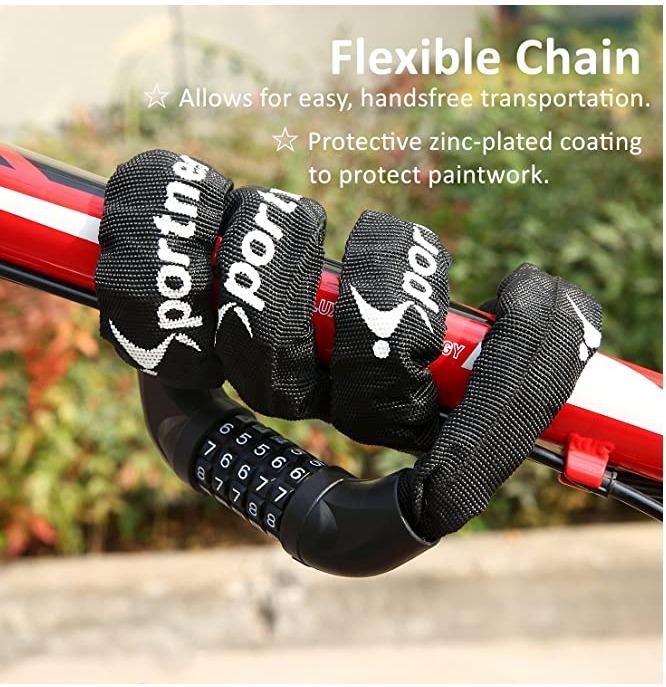 Sportneer Bike Lock, 5Digit Resettable Combination 3.2 FT Bicycle