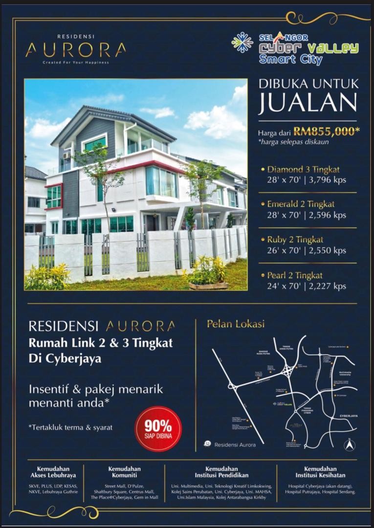 Unit Baru Residensi Aurora Rumah Link 2 3 Tingkat Cyberjaya Property For Sale On Carousell