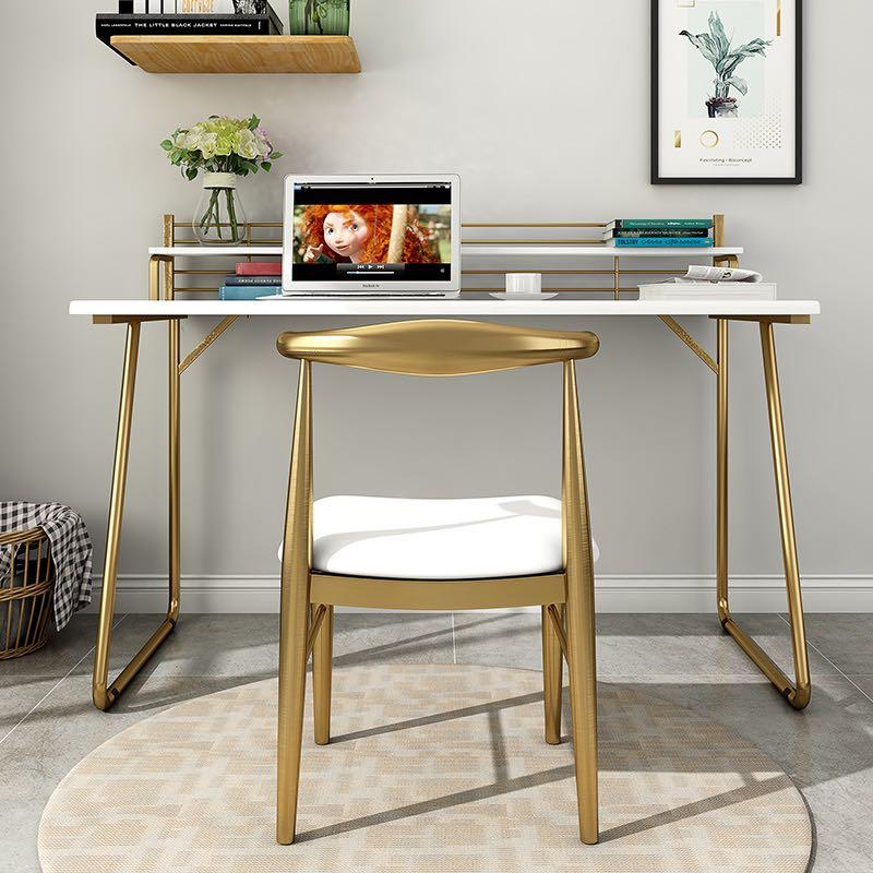 White and Gold Office Table, Furniture & Home Living, Furniture, Tables