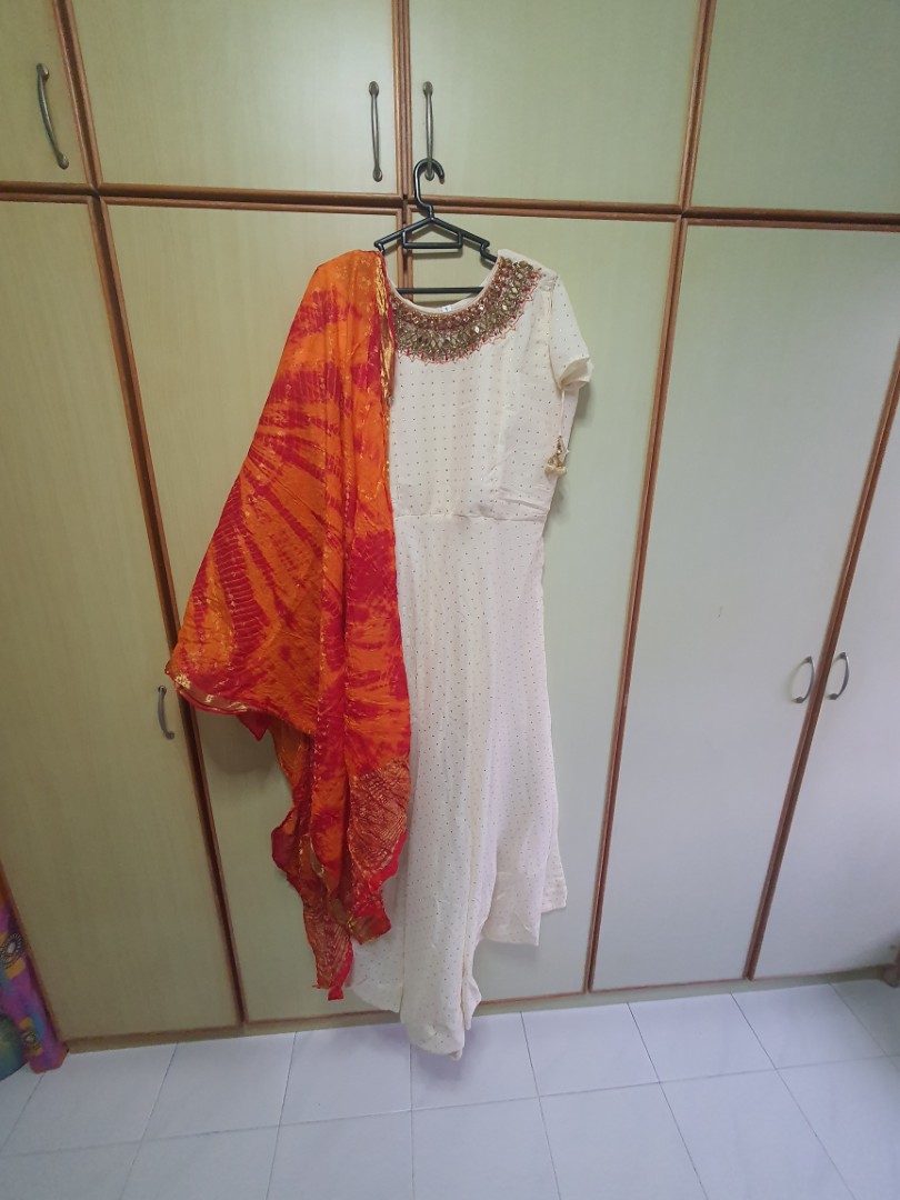 White traditional gown with shawl and pants, Women's Fashion, Dresses ...