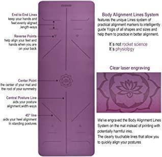8952 DAWAY Eco Friendly TPE Yoga Mat Y8 Wide Thick Workout Exercise Mat Non Slip Grip Pilates Mats Body Alignment System Tear Resistant with Carrying Strap 72 x 26 Thickness 6mm Sports Equipment