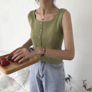 方領針織背心 綠色