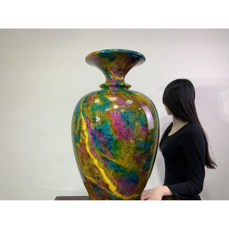 台湾　七彩玉花瓶　【新品】 臺灣七彩玉石花瓶新中式風格客廳擺設高端玉石禮盒裝飾品