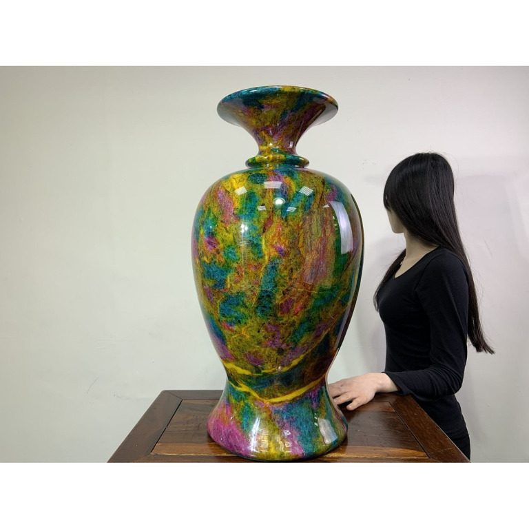 花瓶　台湾　花蓮　七彩玉か 七彩玉奇彩石」 台灣花蓮七彩玉花瓶大梅瓶擺件/ 招財聚財聚氣/吸