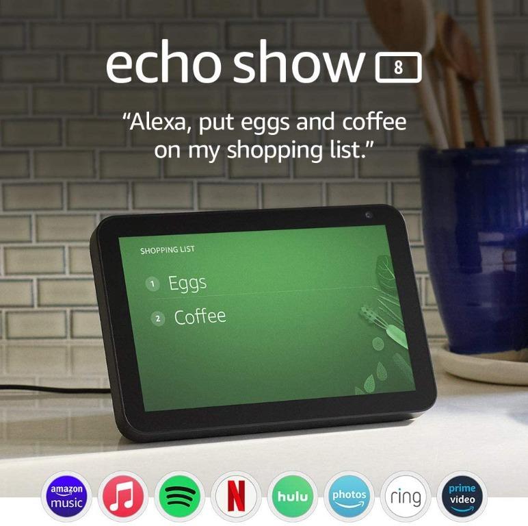 AMAZON ECHO SHOW 8 (Category: Entertainment Systems & Smart Home Devices) located in Taguig. Submitted by urbangizbyinfomax (Listing ID 1119658938, Image 1). Description: Alexa can show you more - With an 8" HD screen and stereo sound, Alexa can help manage your day at a glance. Connect with video calling and messaging - Call friends and family who have the Alexa app or an Echo device with a screen. Make announcements to other devices in your hom