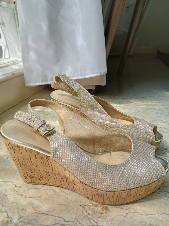 Gold slingback wedges sale