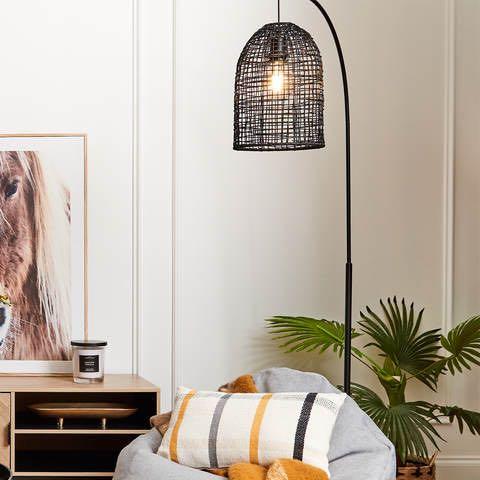 Black Rattan Floor Lamp Furniture Home Living Lighting Fans