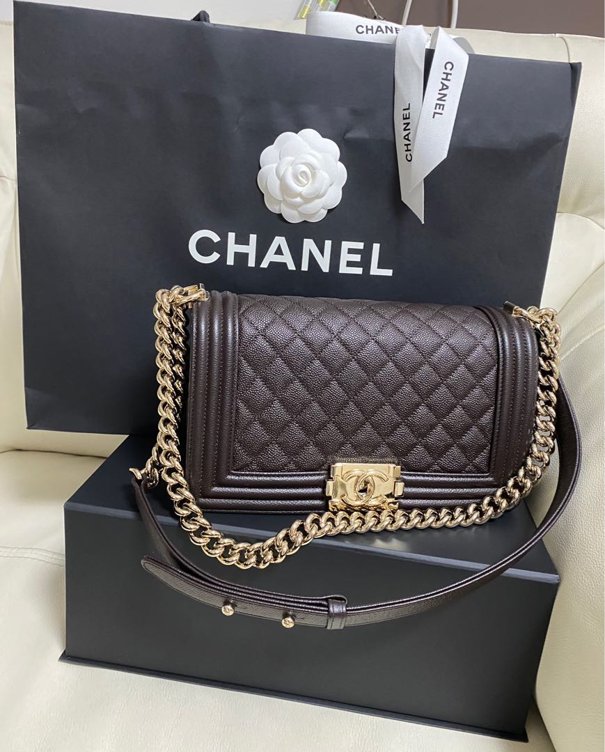 Boy Chanel Handbag, in grained calfskin and gold tone metal, Brown, Luxury,  Bags & Wallets on Carousell