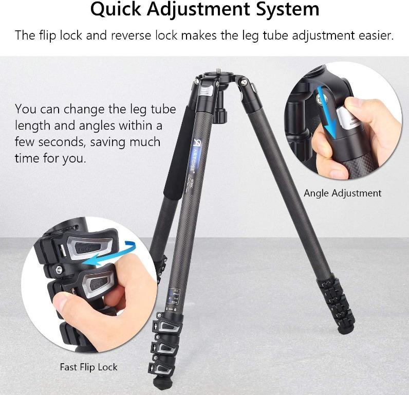 Carbon Fiber Tripod Heavy Duty Bowl Tripod ARTCISE AF80C UltraStable Flip Buckle Lock Leg