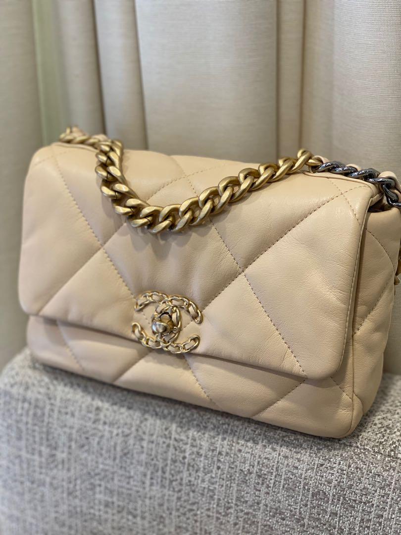 Chanel 19 dark beige small clearance