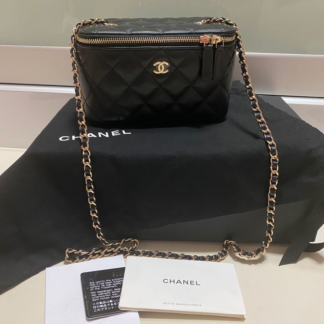 Chanel Small Vanity Bag in Black Lambskin Light Gold Hardware, Luxury