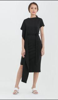 Cloth Inc One Drapery Sleeve Scuba Midi Dress Black