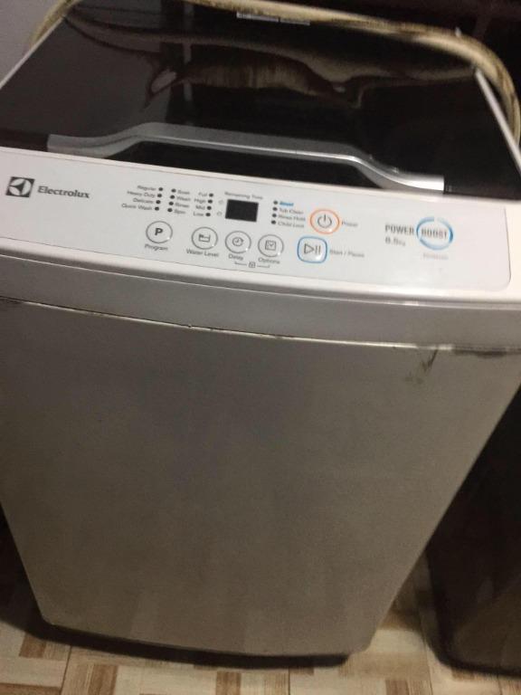 Electrolux Automatic Top Load Washing Machine (Category: Washing Machines and Dryers) located in Quezon City. Submitted by bareminimalistph (Listing ID 1119651663, Image 2). Description: Electrolux Automatic Top Load Washing Machine ▪️Php 3,500 ▪️Model : EWT854XW ▪️Brand : Electrolux ▪️Capacity : 8.5 kg ▪️Measurements:950mm x 580mm x 600mm (H x W x D) ▪️Bought for Php 15,000++ ▪️Condition : Pre-Loved ▪️Issue/s: •Chipped paint in some parts •needs