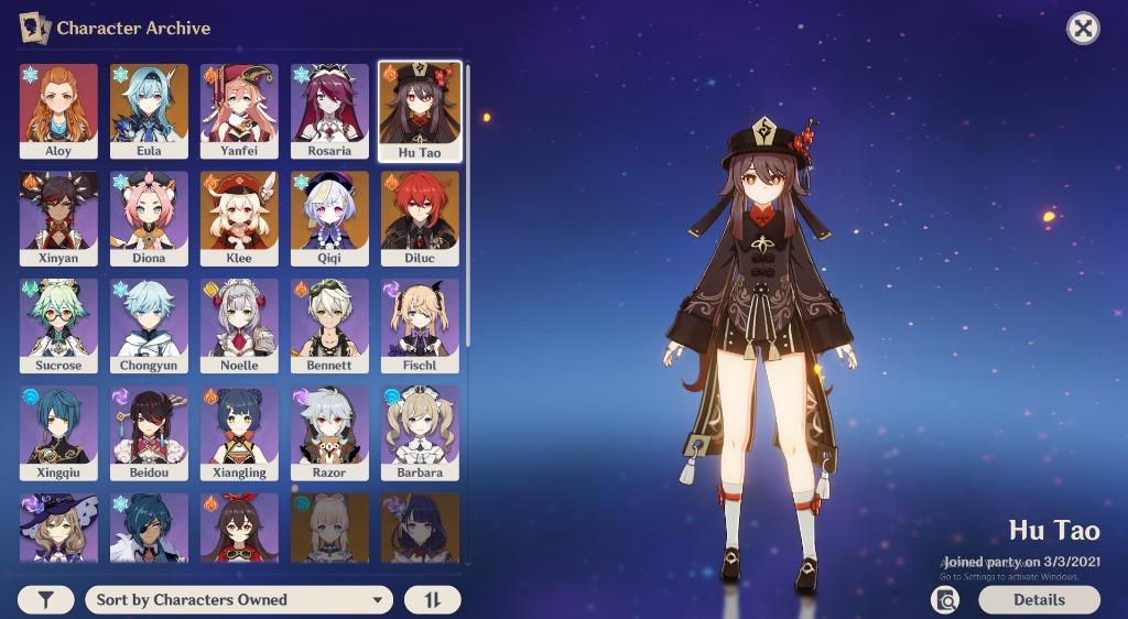 Genshin Impact Account Klee Hu Tao Eula Diluc C1 Qiqi Video Gaming Gaming Accessories Game Gift Cards Accounts On Carousell