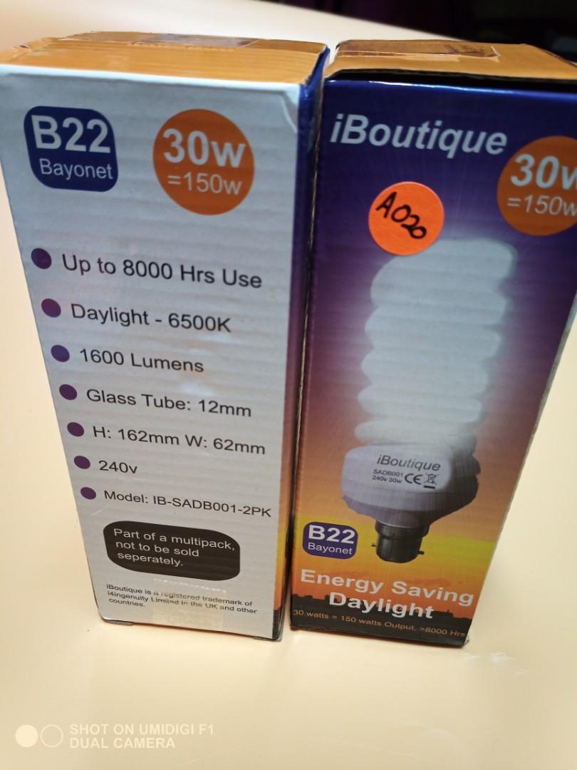 iBoutique® 30W Bayonet B22 Daylight Energy Saving Light Bulb Equivalent Output 