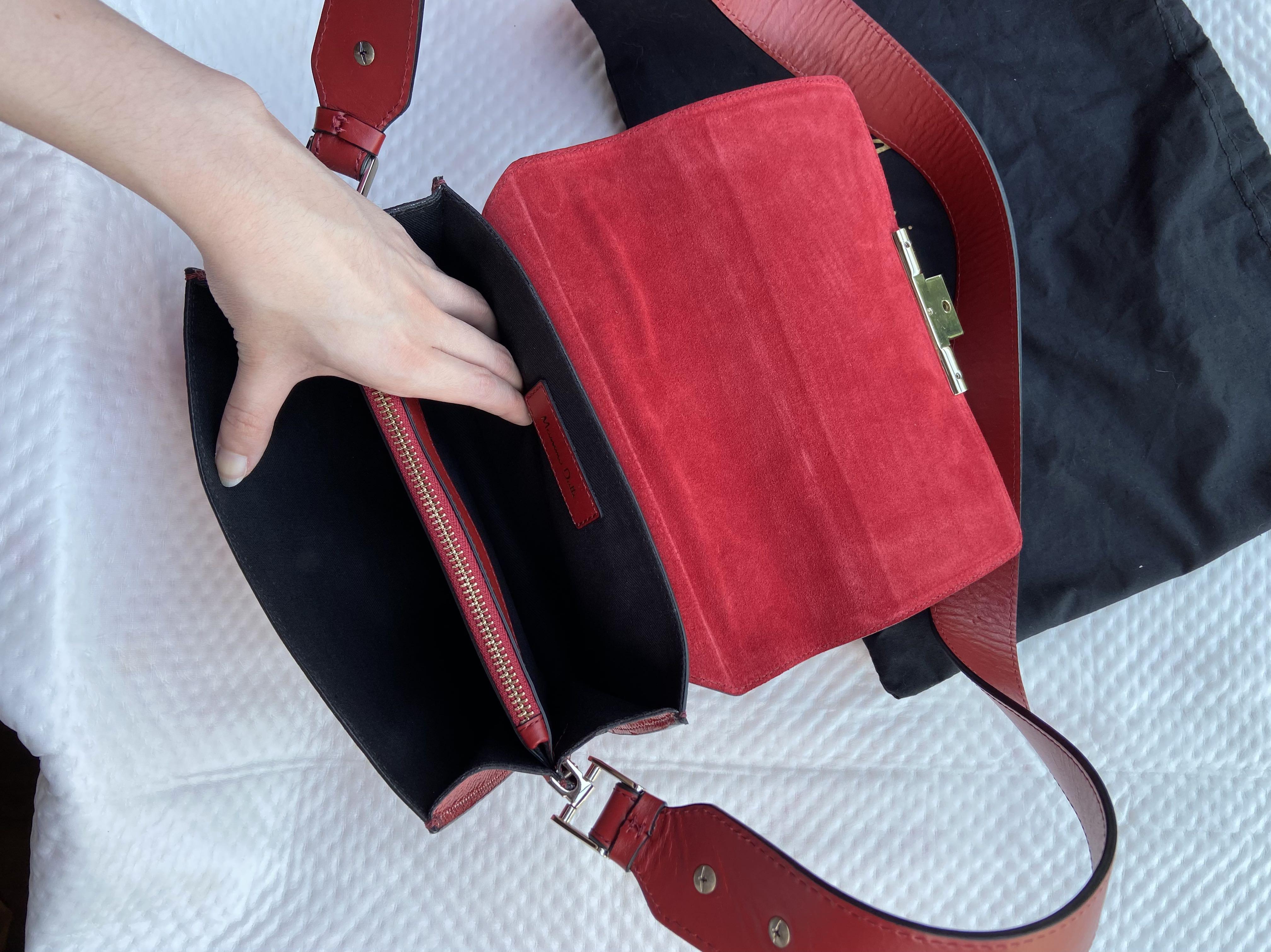 Massimo Dutti Red Leather Crossbody Bag