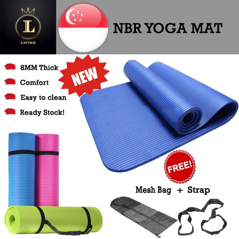 YOGA MAT FOR PILATES GYM EXERCISE CARRY STRAP 8MM THICK LARGE COMFORTABLE NBR 