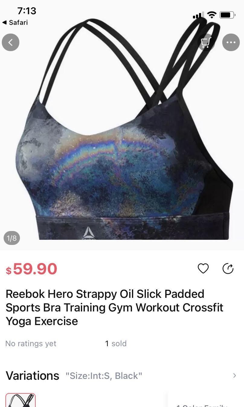 Reebok Hero Strappy Oil Slick Padded Sports Bra Women s Fashion Activewear on Carousell