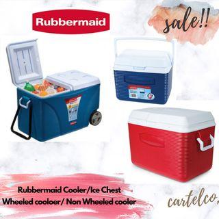 Rubbermaid USA Cooler, Ice Jug, Wheeled and Non-Wheeled Ice Cooler Ice Jug Gallon- 1Gallon, 2Gallon, 5Gallon, 10Gallon  Non Wheeled Cooler: 5qt, 10qt, 24qt, 34qt, 50qt Wheeled Cooler- 45qt, 75qt