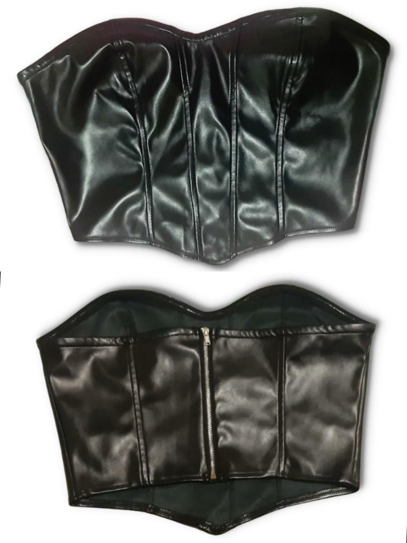 Shein Black Leather Bustier Crop Top, Women's Fashion, Tops, Sleeveless on  Carousell
