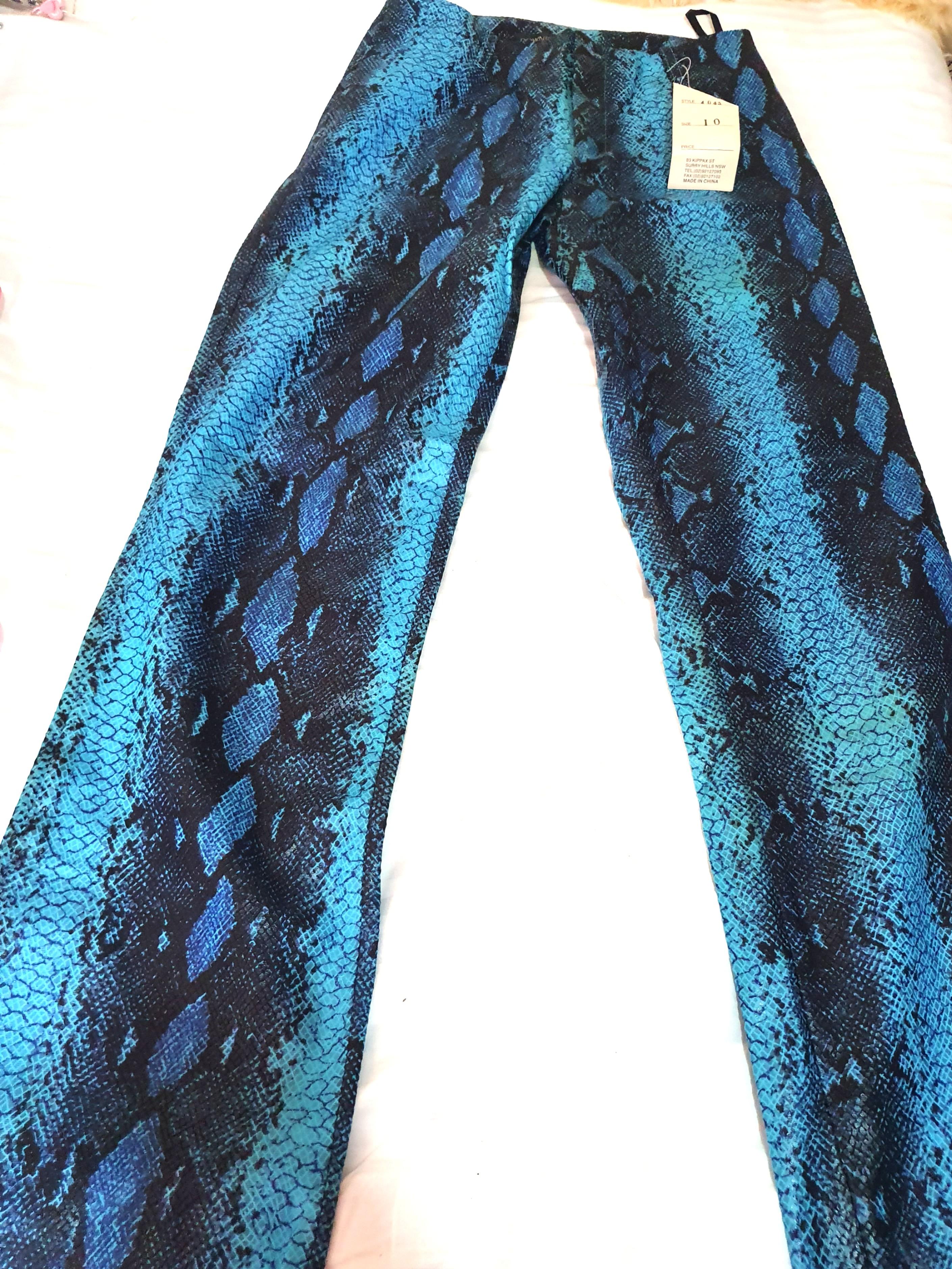 SNAKE SKIN SHINY VINTAGE PANTS BLUE 
