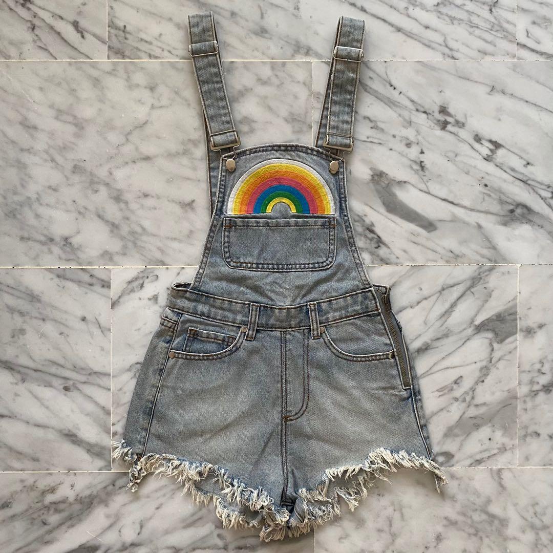 Unif Rainbow Denim Overalls Women s Fashion Dresses Sets