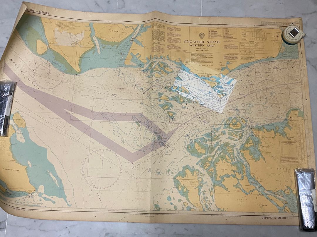 Vintage art map print of Singapore Strait western part 1993, Hobbies ...