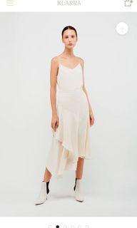 Asymmetrical Panel Ruffled Midi Skirt in Pearl