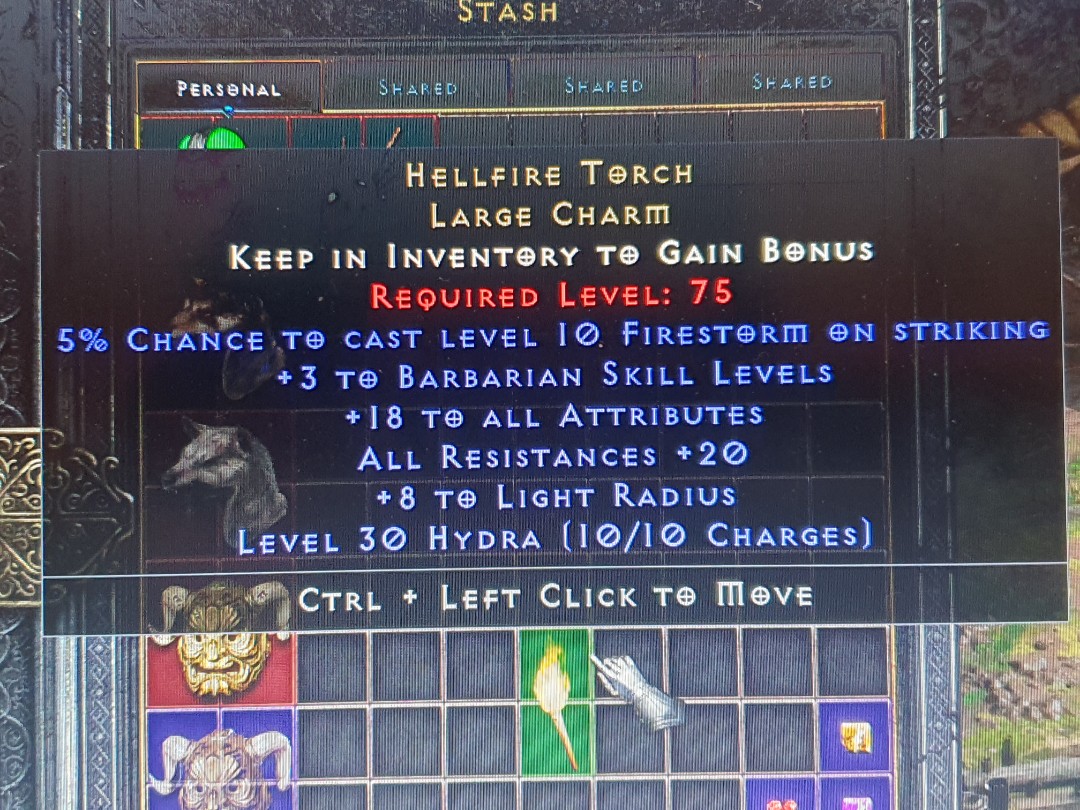 Barbarian Hellfire Torch Large Charm Diablo 2 Resurrected D2R (PC/PS4