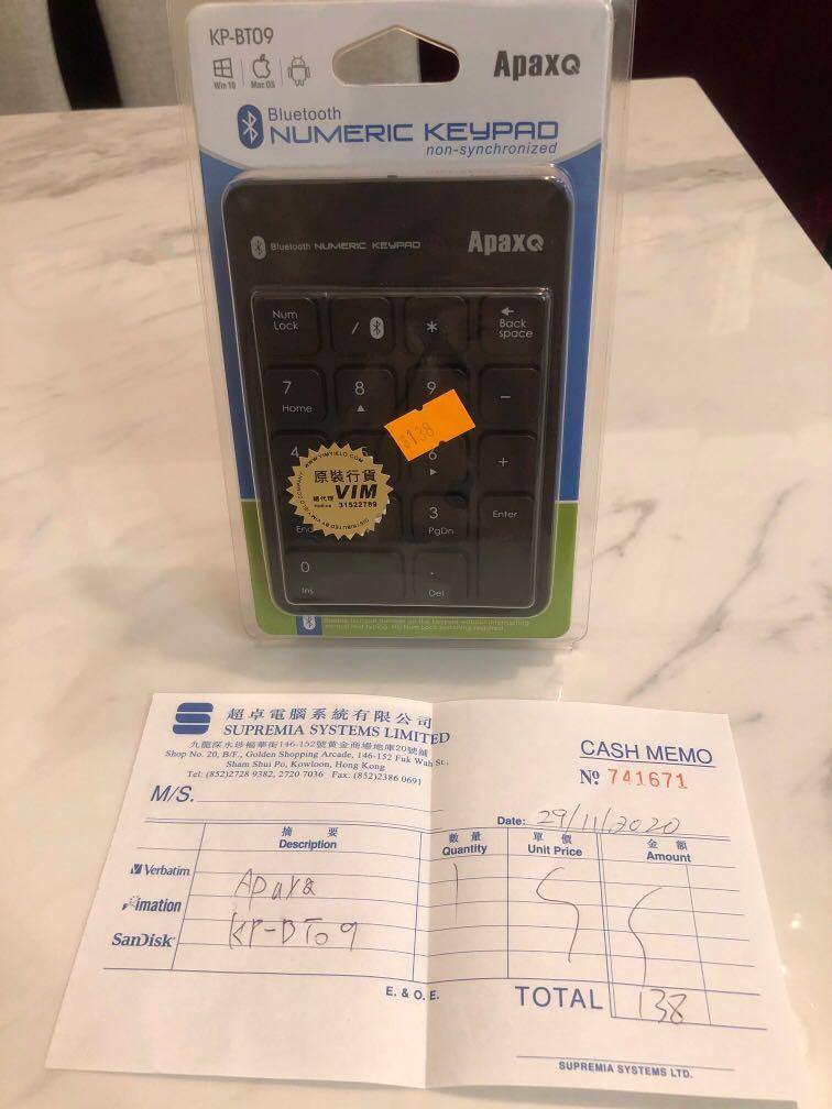 Bluetooth numeric keypad （分類：電腦鍵盤及相關產品）位於 Hong Kong。 由 bubi2020 提交（商品編號 1119977148，圖片 1）。簡介： 購於2020/11/29 ，support windows/iOS 用不到10次，極新。