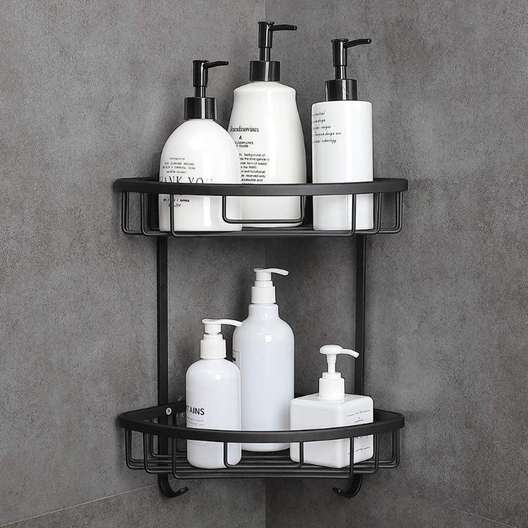 Gricol Shower Caddy Bathroom Corner Shelf with Hooks, Shampoo Holder  Organizer, No Drilling Adhesive Basket Storage