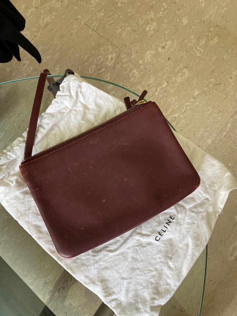 Celine Small Burgundy Leather Trio Crossbody Bag