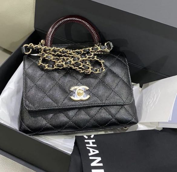 Chanel 21A Coco Handle Mini (19cm) Black Caviar LGHW, Luxury, Bags