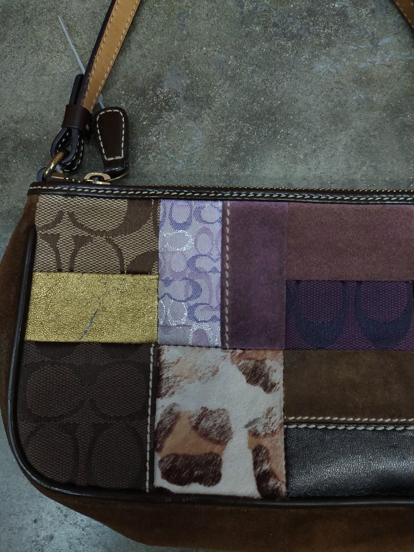 Coach Brown Leather Monogram Patchwork Pochette for Sale in New