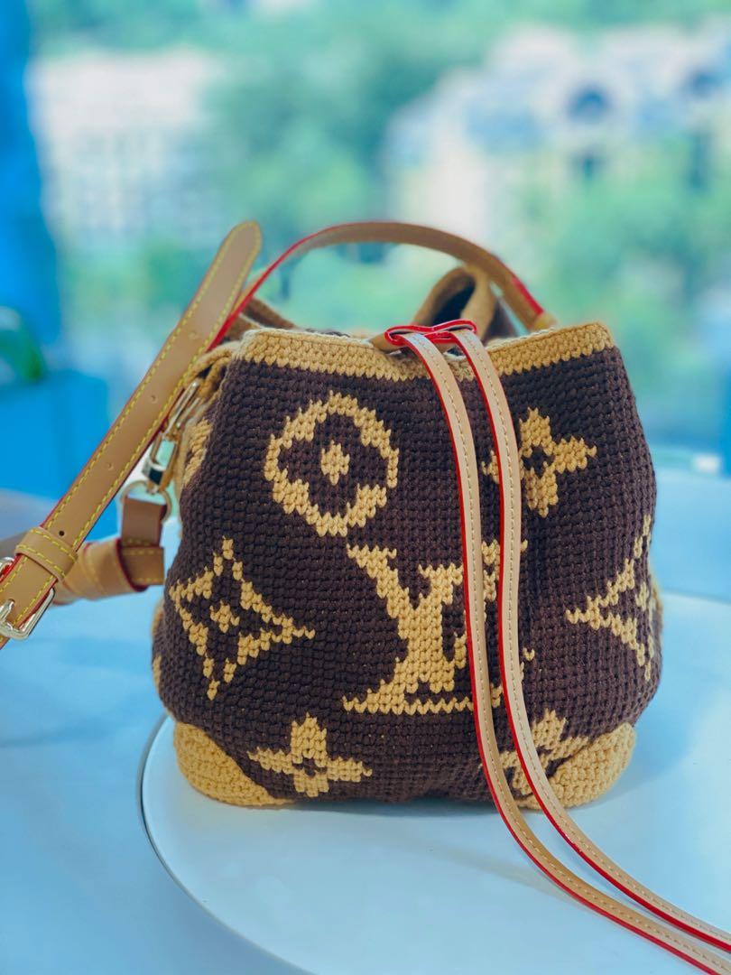 LV pattern Handmade Crochet Bucket Bag, Women's Fashion, Bags