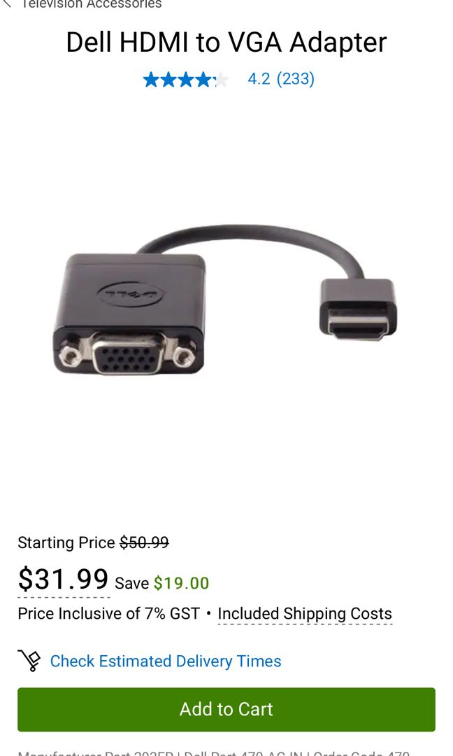 Dell HDMI to VGA Adapter, Computers & Tech, Parts & Accessories, Cables