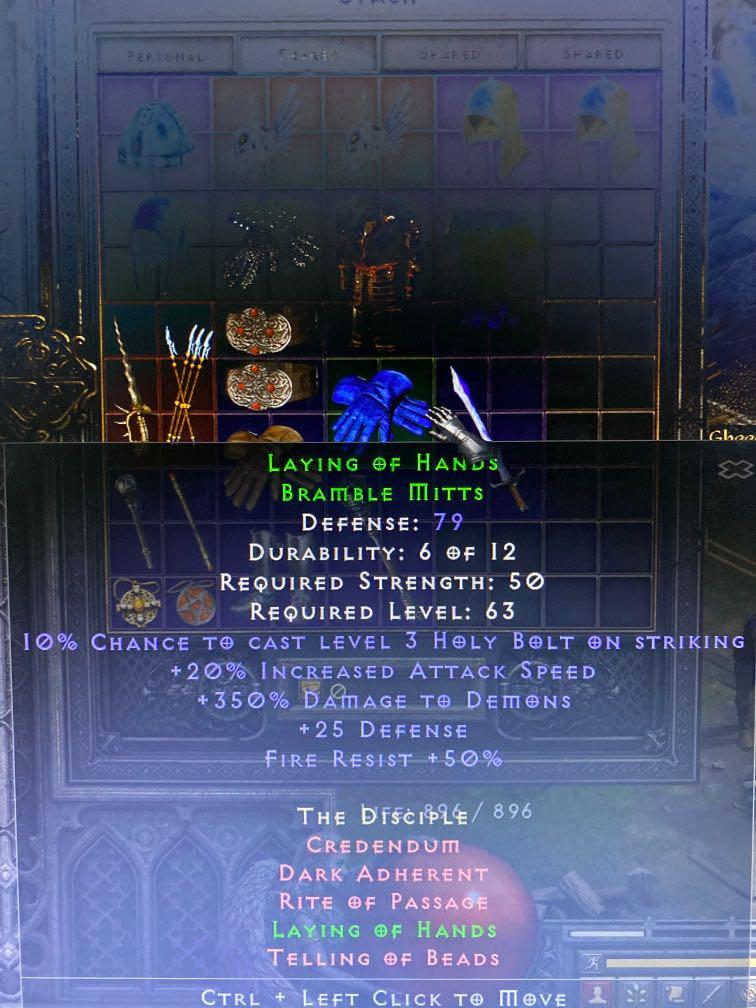 DIABLO 2 RESURRECTED LAYING OF HANDS BRAMBLE MITTS, Video Gaming, Gaming Accessories, InGame