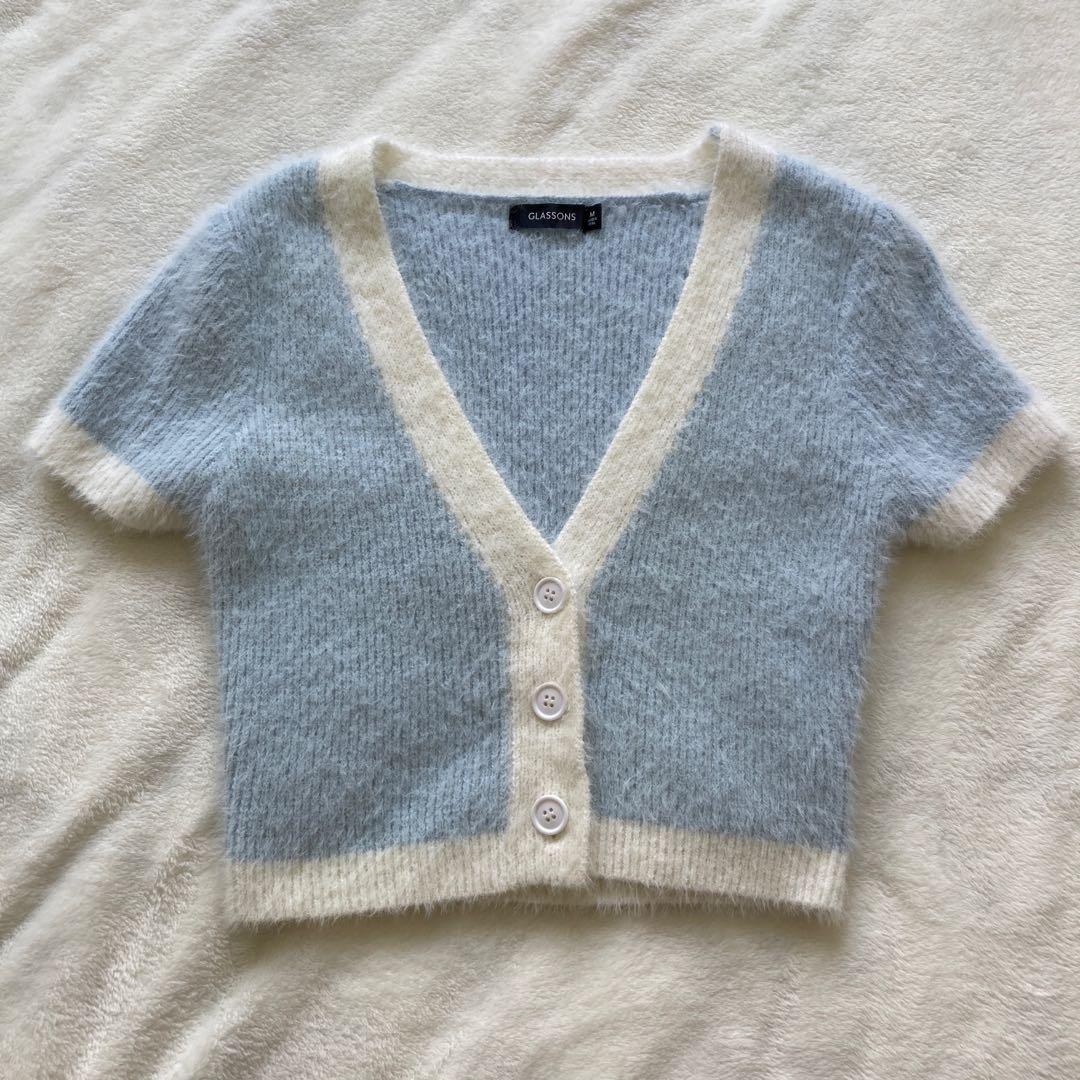 glassons blue and white furry knit 