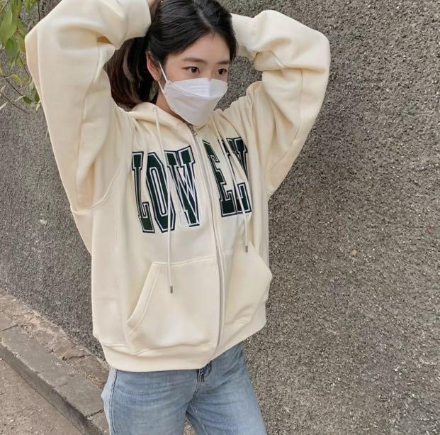 lovely cream light grey oversized zip up jacket sweater uzzlang retro  vintage style, Women's Fashion, Coats, Jackets and Outerwear on Carousell