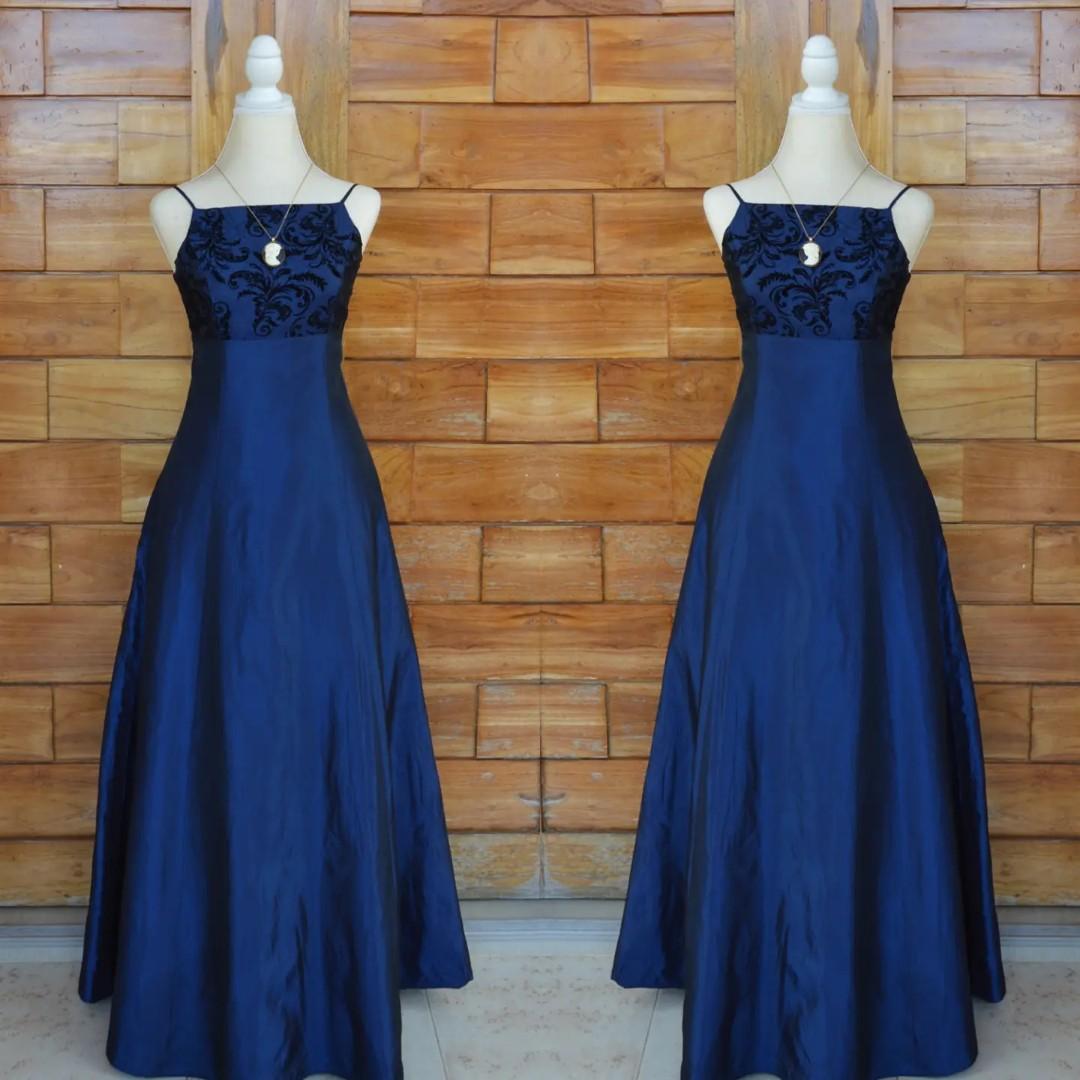 Midnight Blue Velvet Embelished Gown ...