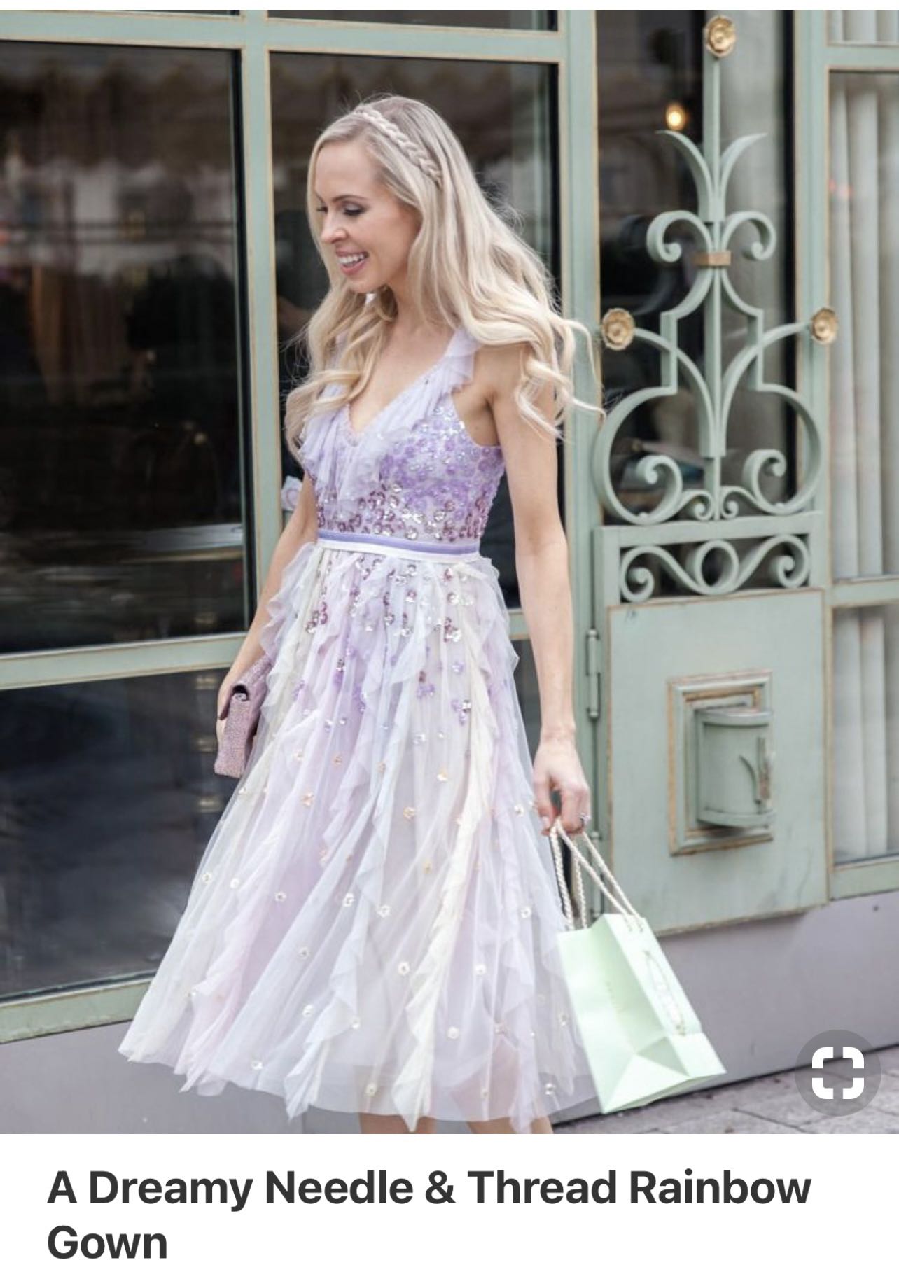 Needle and thread rainbow color evening cocktail dress with