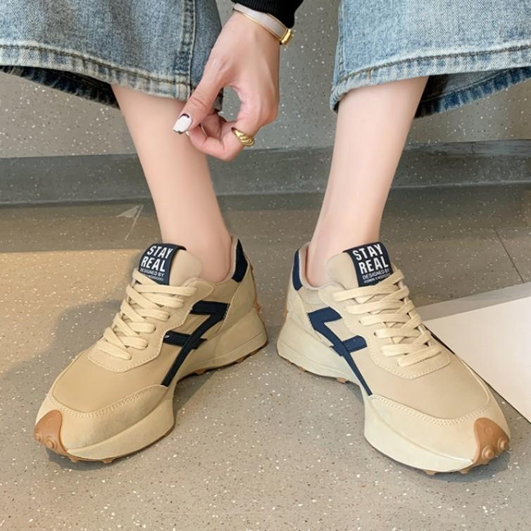 New Khaki Beige ladies shoes sneakers with heel height 4cm 37