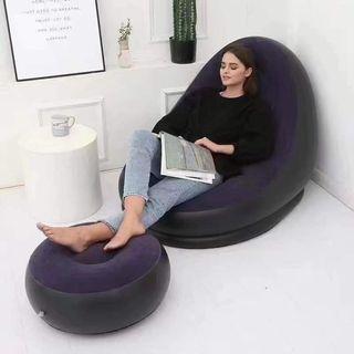 New Inflatable Lounge Sofa Chair Set Air Sofa with Foot Rest Cushion Lounge Chair