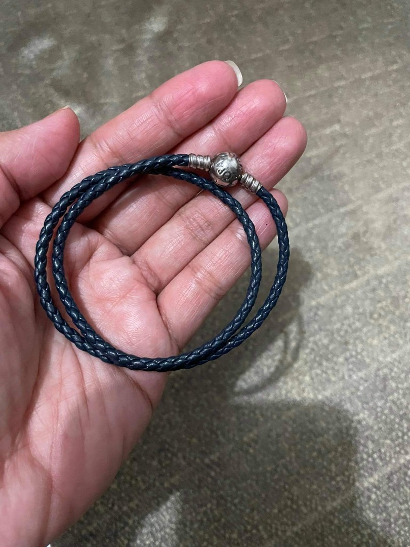 Pandora moments dark blue double woven leather bracelet hot sale