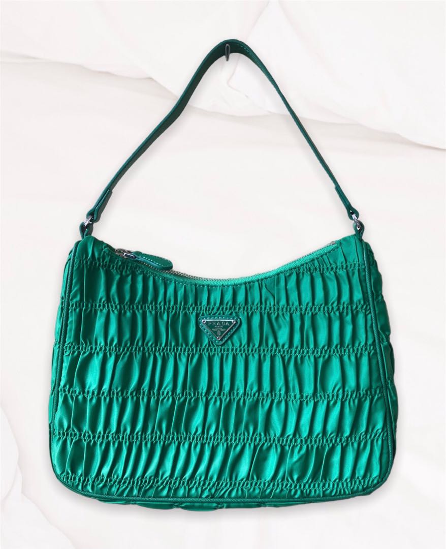 PRADA Ruched Hobo Bag in Blue Nylon