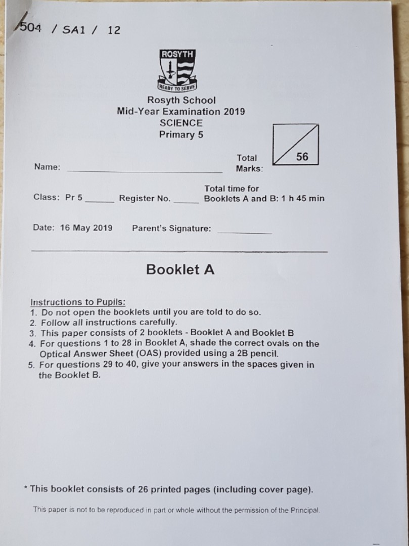 PSLE 2019 Paper 5 School Science papers, Hobbies & Toys, Books