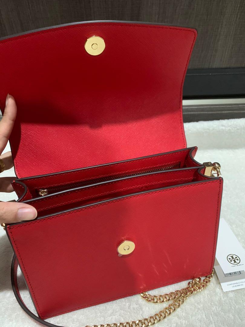 Tory Burch Emerson Envelope Adjustable Chain Shoulder Bag Brilliant Red