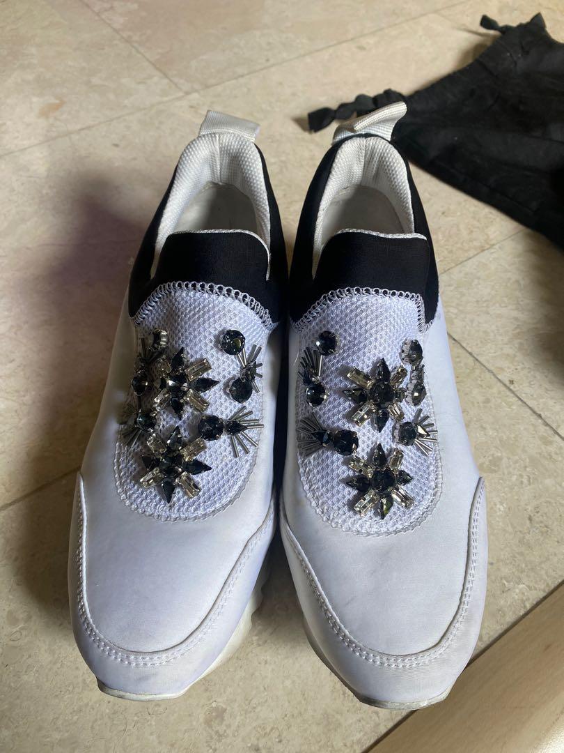 Tory Burch NWT Rosas Crystal Embellished White Neoprene Runner Sneaker