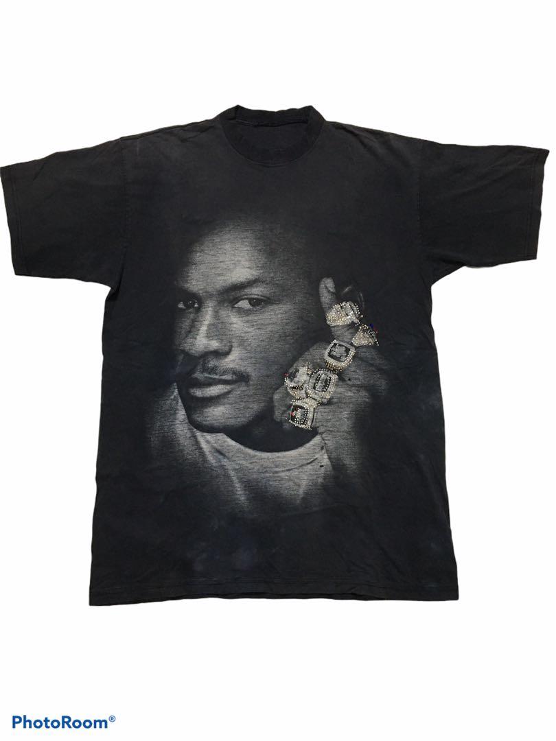 Vintage 90s Michael Jordan 6 Rings Black Pro Champ Big Face Rap Shirt