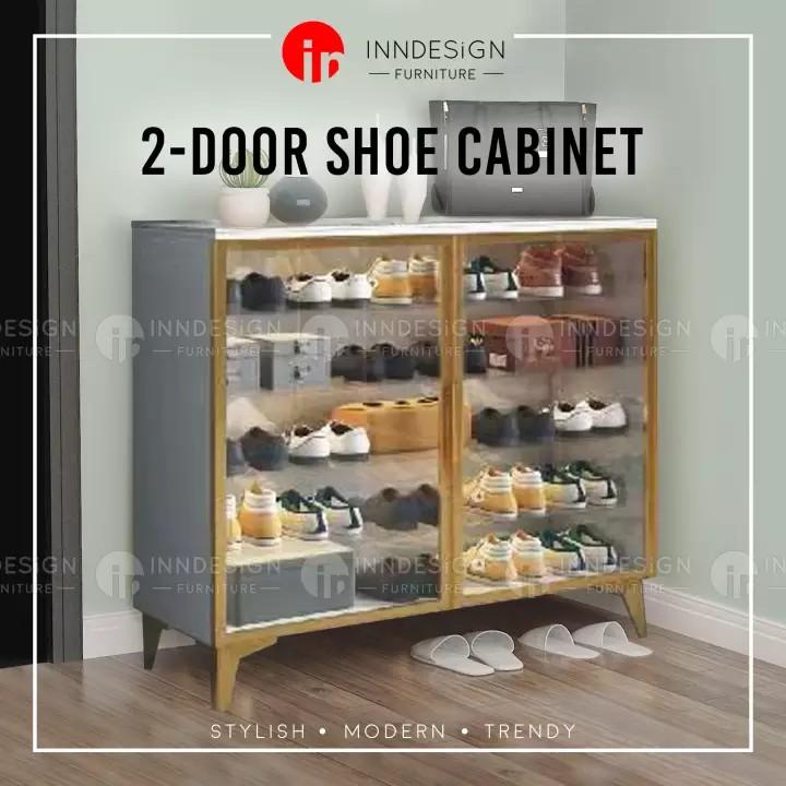 2 3 4 Doors Shoe Cabinet With Glass Door Furniture Home Living Furniture Shelves Cabinets Racks on Carousell